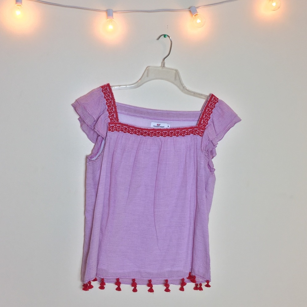 Vineyard Vines Square Neck Tassel Striped Tank Top